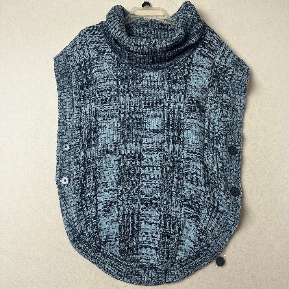Woman Within Blue Marled Cowl Neck Poncho Sweater Size M 14/16 Side Button